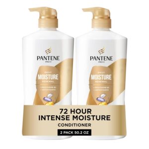 Pantene Conditioner, Daily Moisture Renewal - Pro-V Nutrients for Dry, Color-Treated, Straight to Curly Hair, 72-Hour Hydration & Softness, 25.1 Oz Each, 2-Pack + Miracle Rescue Shot (0.5 Oz)