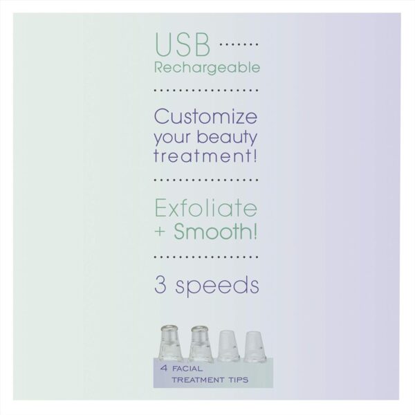 True Glow by Conair Microdermabrasion Rechargeable Beauty Tool, Includes 4 Microdermabrasion Attachments for Exfoliation + Pore Extraction