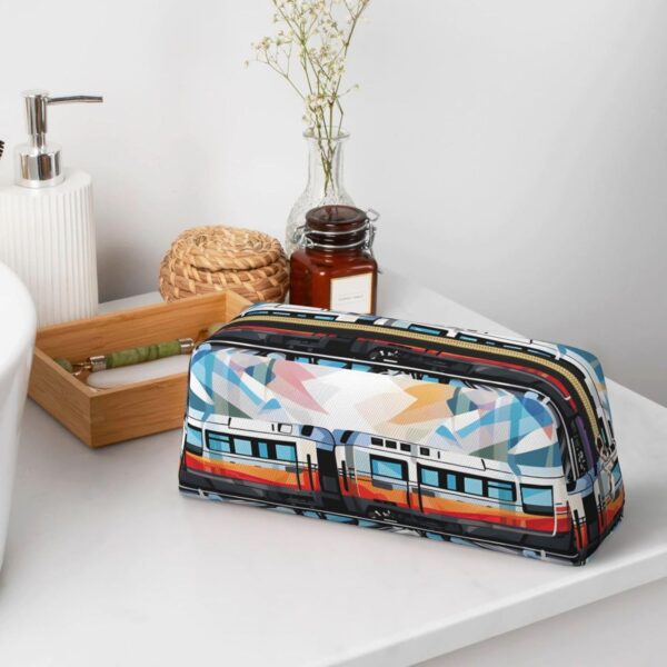 Monorail Train Pencil Pouch Large Capacity Pencil Case Leather Cosmetic Bag Office Desk Organizer Coin Pouch Portable Zipper Toiletry Bag for Travel Outdoor