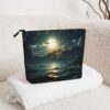 Linen Makeup Bag For Women, Waterproof Travel Cosmetic Organizer Lightweight Zipper Travel Toiletry Bag Organizer Sea Moon Makeup Brushes Storage Bag