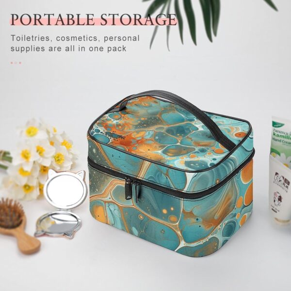 Orange And Turquoise Makeup Bag, Cosmetic Organizer Case Large Portable Capacity Make Up Bags Women Travel Toiletry Bags with Handle And Divider