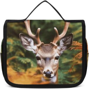 Hanging Toiletry Bag for Women Men Portable Waterproof Makeup Bag Organizer Deer Among Thick Leaves Travel Toiletry Bag