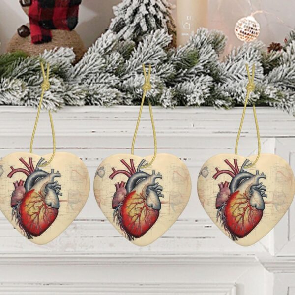 Christmas Ceramic Heart Pendant Decoration for Tree Hanging in Festive Season Human Anatomy Heart Chart Prints