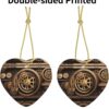 Christmas Ceramic Heart Pendant Decoration for Tree Hanging in Festive Season Gold Mechanical Gear Prints