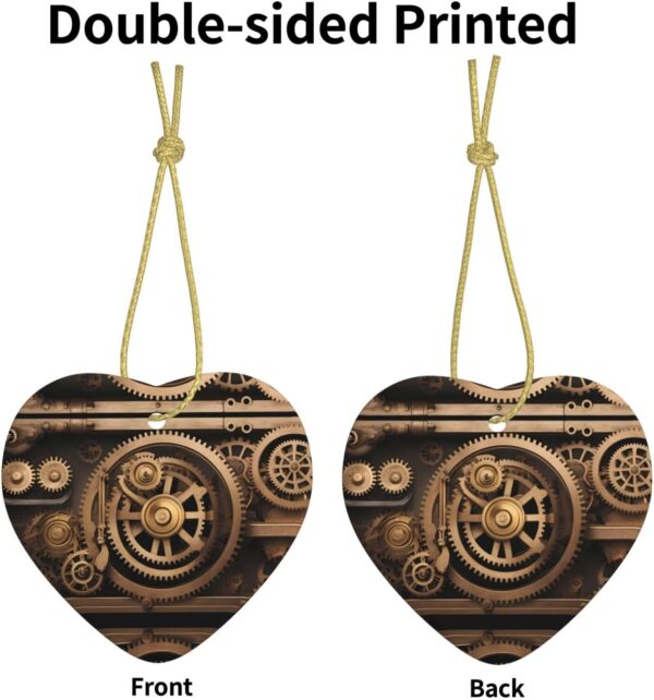 Christmas Ceramic Heart Pendant Decoration for Tree Hanging in Festive Season Gold Mechanical Gear Prints