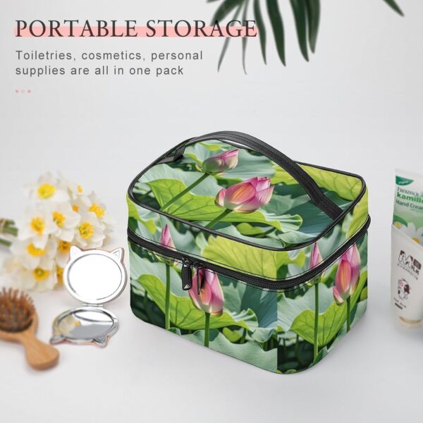 Beautiful Lotus Flowers Makeup Bag, Cosmetic Organizer Case Large Portable Capacity Make Up Bags Women Travel Toiletry Bags with Handle And Divider