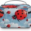 Ladybug And Cloud Makeup Bag, Cosmetic Organizer Case Large Portable Capacity Make Up Bags Women Travel Toiletry Bags with Handle And Divider