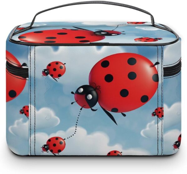 Ladybug And Cloud Makeup Bag, Cosmetic Organizer Case Large Portable Capacity Make Up Bags Women Travel Toiletry Bags with Handle And Divider