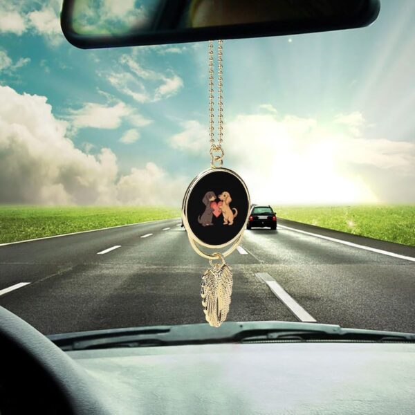 Dachshund Dogs with Love Heart Car Hanging Ornament Pendant Rear View Mirror Accessories Interior Decor Golden-Style