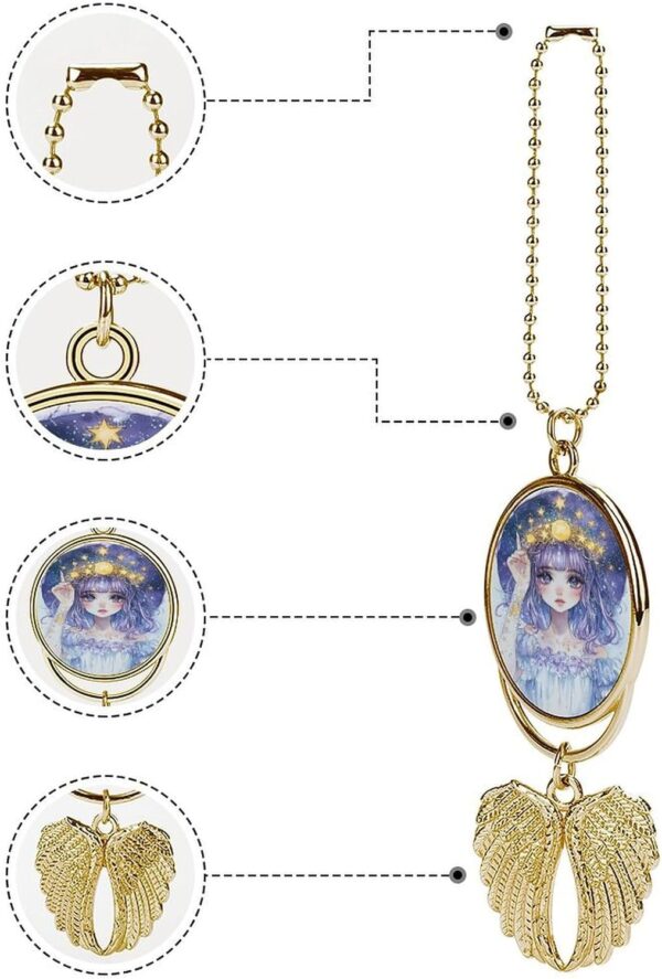Zodiac Pin Up Girl Painting Car Rear View Mirror Pendant Car Charm Ornament Hanging Decoration Accessories for All Cars Golden-Style