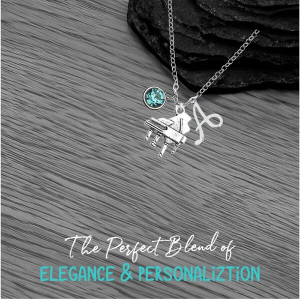 Personalized Piano Charm Necklace with Birthstone & Letter Charm, Piano Pendant Necklace, Pianist Jewelry for Women, Teens and Girls