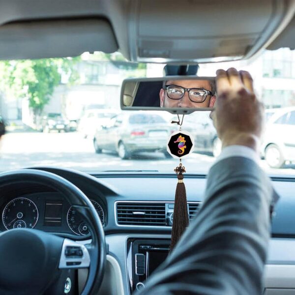 Seahorse Ocean Animal Colorful Car Pendant Crystal Car Rearview Mirror Charms Hanging Ornaments Hexagon