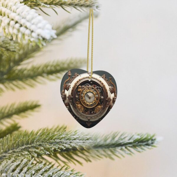 Christmas Ceramic Heart Pendant Decoration for Tree Hanging in Festive Season Steampunk Clock Prints