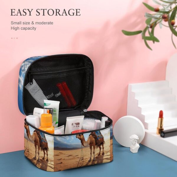 Camel Sky Makeup Bag, Cosmetic Organizer Case Large Portable Capacity Make Up Bags Women Travel Toiletry Bags with Handle And Divider