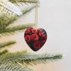 Christmas Ceramic Heart Pendant Decoration for Tree Hanging in Festive Season Red Roses Prints