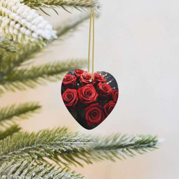 Christmas Ceramic Heart Pendant Decoration for Tree Hanging in Festive Season Red Roses Prints