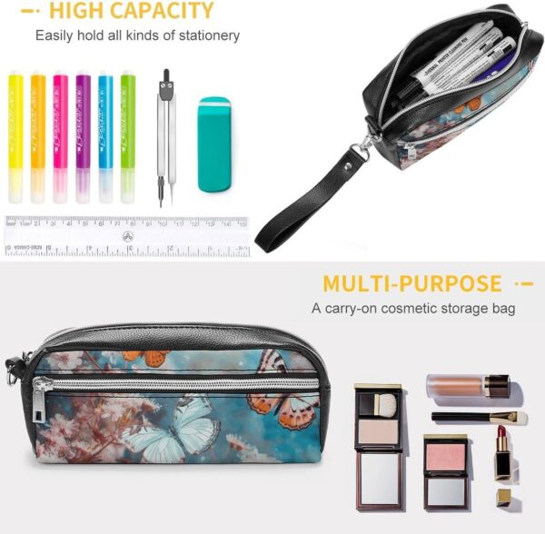 A Group of Butterflies Pencil Case Large Capacity Leather Pencil Pouch with Zipper, Portable Small Makeup Bag, Office Supplies Organizer for Women Men