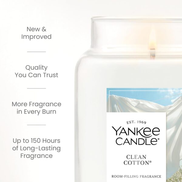 Yankee Candle Large Jar Scented Candle with up to 150 Hour Burn Time, Premium Plant Wax Blend for Consistent Burn, 22 oz Jar Candle with Room Filling Fragrance, Clean Cotton