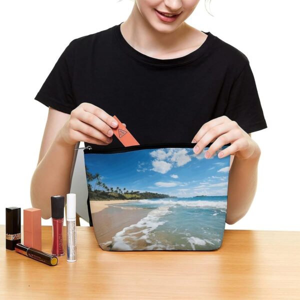 Makeup Bag for Women Cosmetic Bags Clear Sky Wave Beach Travel Toiletry Bag Cute Zipper Make Up Bags Large Capacity Makeup Case Organizer Portable Makeup Pouch for Travelling Gift