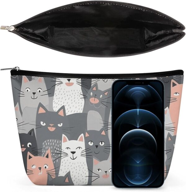 Makeup Bag for Women Cosmetic Bags Cute Funny Grey Cats Pattern Travel Toiletry Bag Cute Zipper Make Up Bags Large Capacity Makeup Case Organizer Portable Makeup Pouch for Travelling Gift