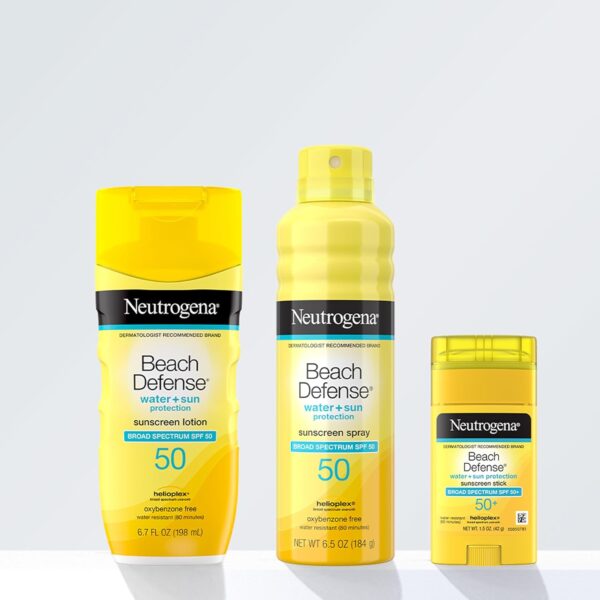 Neutrogena Beach Defense Sunscreen Stick SPF 50, 1.5 oz, Hands-Free Application, Oxybenzone Free Sunscreen for Face & Body, Water-Resistant Sun Protection, Travel Size