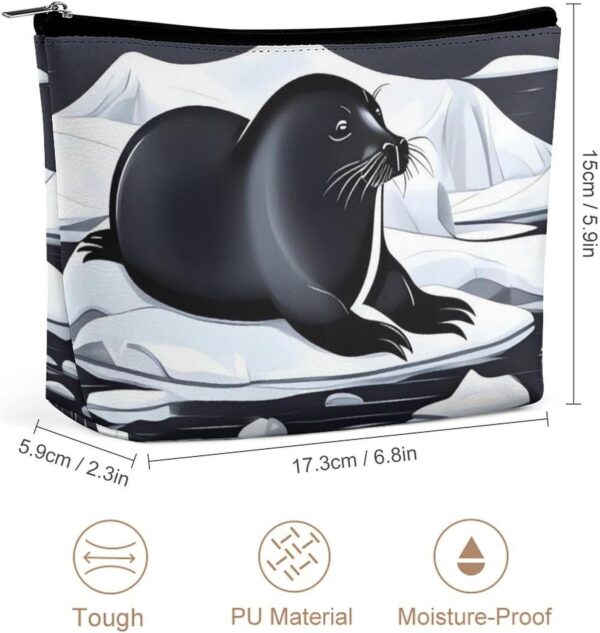 Seals on Ice Makeup Bag for Women Portable Travel Toiletry Pouch, PU Leather Cosmetic Bag with Zipper
