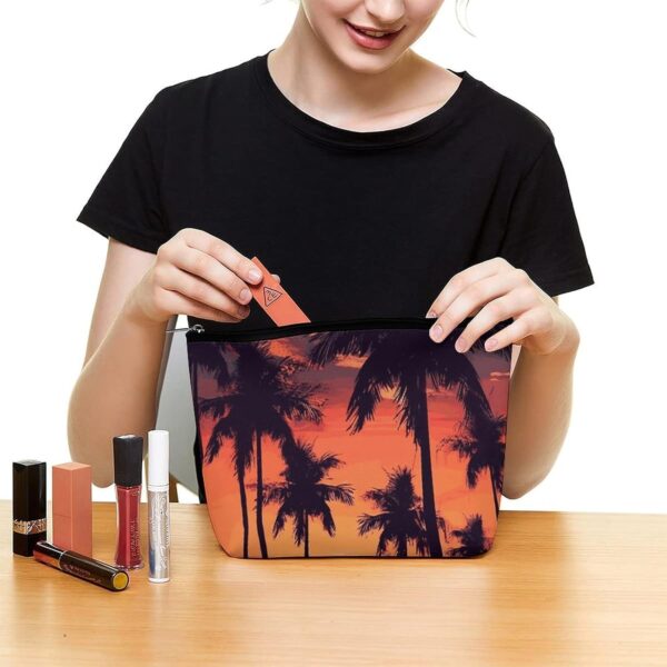 Makeup Bag for Women Cosmetic Bags Palm Tree Summer Sunset Travel Toiletry Bag Cute Zipper Make Up Bags Large Capacity Makeup Case Organizer Portable Makeup Pouch for Travelling Gift