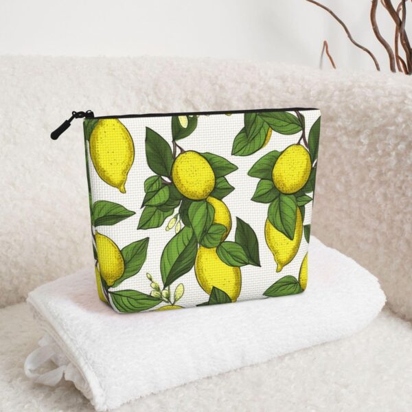 Linen Makeup Bag For Women, Waterproof Travel Cosmetic Organizer Lightweight Zipper Travel Toiletry Bag Organizer Yellow Fresh Lemons Makeup Brushes Storage Bag