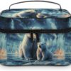 Two Polar Bears Makeup Bag, Cosmetic Organizer Case Large Portable Capacity Make Up Bags Women Travel Toiletry Bags with Handle And Divider