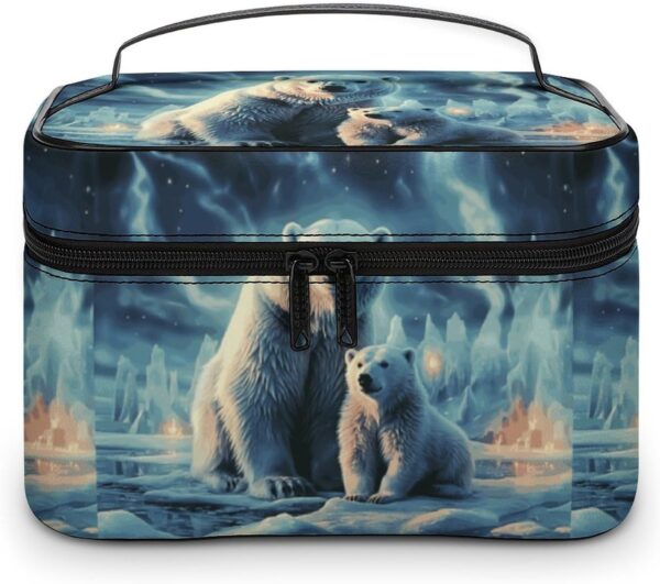 Two Polar Bears Makeup Bag, Cosmetic Organizer Case Large Portable Capacity Make Up Bags Women Travel Toiletry Bags with Handle And Divider