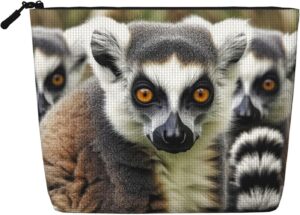 Linen Makeup Bag For Women, Waterproof Travel Cosmetic Organizer Lightweight Zipper Travel Toiletry Bag Organizer Animals Lemur Pattern Makeup Brushes Storage Bag