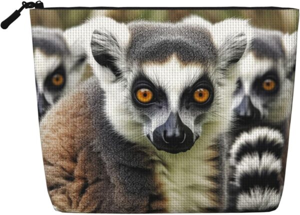 Linen Makeup Bag For Women, Waterproof Travel Cosmetic Organizer Lightweight Zipper Travel Toiletry Bag Organizer Animals Lemur Pattern Makeup Brushes Storage Bag
