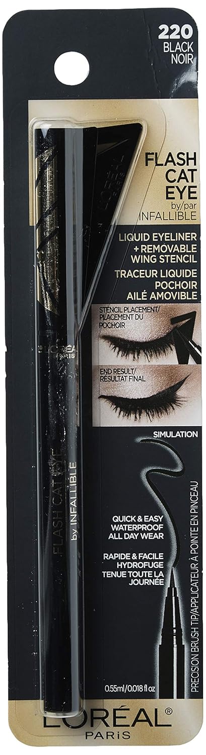 L'Oreal Paris Makeup Infallible Flash Cat Eye Waterproof Liquid Eyeliner, Black, 0.44 oz.