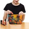 Colorful Bicycle Makeup Bag for Women Portable Travel Toiletry Pouch, PU Leather Cosmetic Bag with Zipper