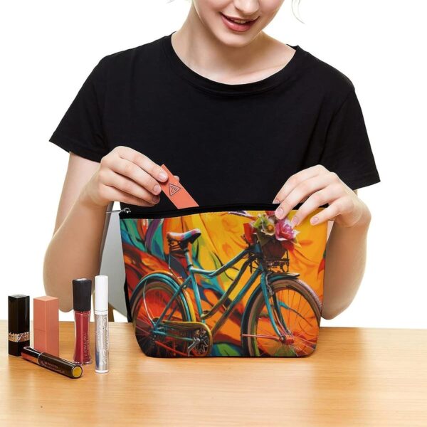 Colorful Bicycle Makeup Bag for Women Portable Travel Toiletry Pouch, PU Leather Cosmetic Bag with Zipper