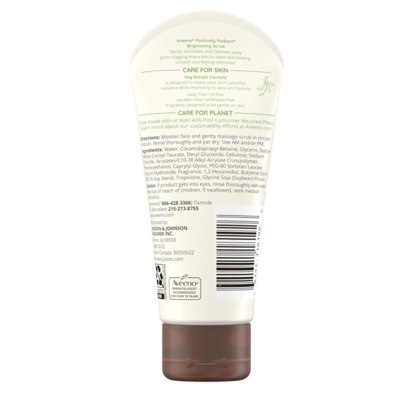 Aveeno Positively Radiant Skin Brightening Exfoliating Daily Facial Scrub, Moisture-Rich Soy Extract, helps improve skin tone & texture, Oil-& Soap-Free, Hypoallergenic, Travel Size, 2 oz