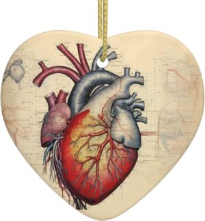 Christmas Ceramic Heart Pendant Decoration for Tree Hanging in Festive Season Human Anatomy Heart Chart Prints
