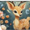 Linen Makeup Bag For Women, Waterproof Travel Cosmetic Organizer Lightweight Zipper Travel Toiletry Bag Organizer Cartoon Deer Flower Makeup Brushes Storage Bag