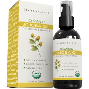 Viva Naturals Organic Jojoba Oil - Pure Cold-Pressed for Skin and Hair, USDA Certified Face Moisturizer, 4 fl. oz