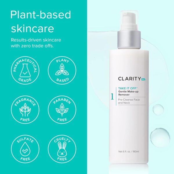 ClarityRx Take It Off Gentle Face & Eye Makeup Remover, Natural Plant-Based Calming Facial Cleanser with Antioxidants for All Skin Types