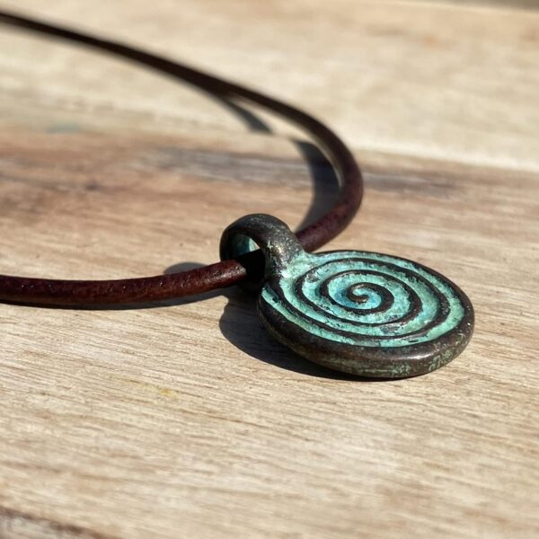 Greek Spiral Vintage Patina Necklace - Women Choker, Men Ancient Greece Gifts, Best Gift for Grecian, Mens Vital Force, Simple Charm, Hellenism, Small Bead, Cute Girls Accessories (Patina)