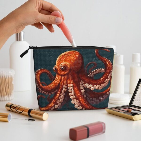 Linen Makeup Bag For Women, Waterproof Travel Cosmetic Organizer Lightweight Zipper Travel Toiletry Bag Organizer Animal Octopus Makeup Brushes Storage Bag
