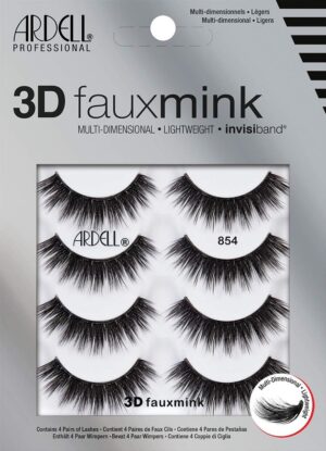 Ardell 3D Faux Mink Lashes 854 - Lightweight False Eyelashes with Invisiband, Dramatic Volume and Flare, 4-Pair, 1-Pack
