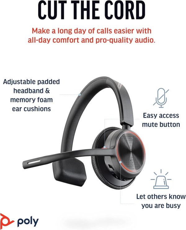 Poly Voyager 4310 UC Wireless Bluetooth Headset (Plantronics) - Single-Ear w/Noise-Canceling Boom Mic - Connect to PC/Mac/Mobile - Works w/Teams, Zoom & More - Amazon Exclusive,Black