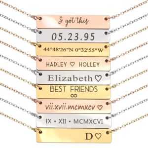 Personalized Engraved Bar Necklace, Custom Name, Date, Coordinates, Friendship Jewelry, Birthday, Wedding, Graduation, Gift for Women – 4N