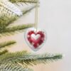 Christmas Ceramic Heart Pendant Decoration for Tree Hanging in Festive Season Romantic Heart Prints