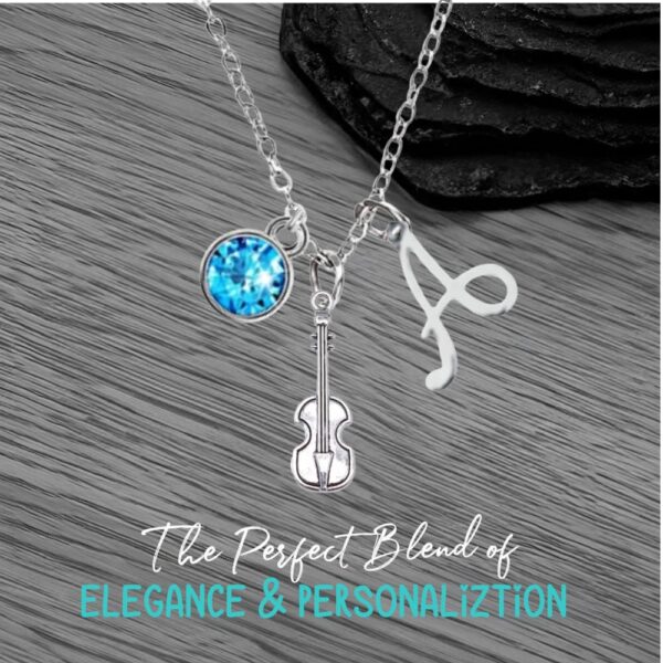 Personalized Violin Charm Necklace with Birthstone & Letter Charm, Viola, Cello Pendant Necklace, Violin Jewelry for Women, Teens and Girls