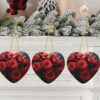 Christmas Ceramic Heart Pendant Decoration for Tree Hanging in Festive Season Red Roses Prints