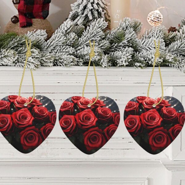 Christmas Ceramic Heart Pendant Decoration for Tree Hanging in Festive Season Red Roses Prints