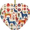 Christmas Ceramic Heart Pendant Decoration for Tree Hanging in Festive Season Cartoon Otomi Animals Prints